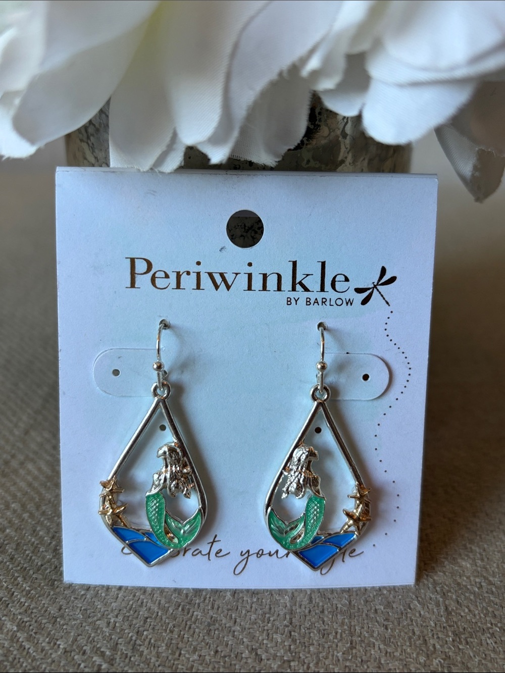 Periwinkle by Barlow Silver-Tone Mermaid Teardrop Earrings in Green & Blue